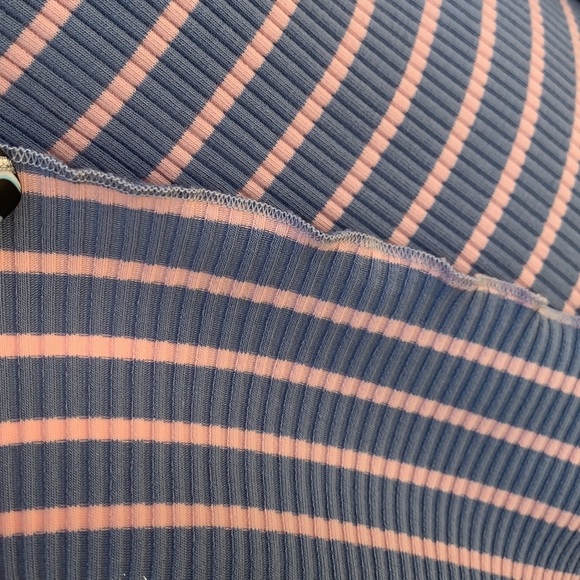 ❌DONATED❌Blue Pink Ribbed Striped V-neck Button Down Lettuce Edging Dress - Picture 10 of 11